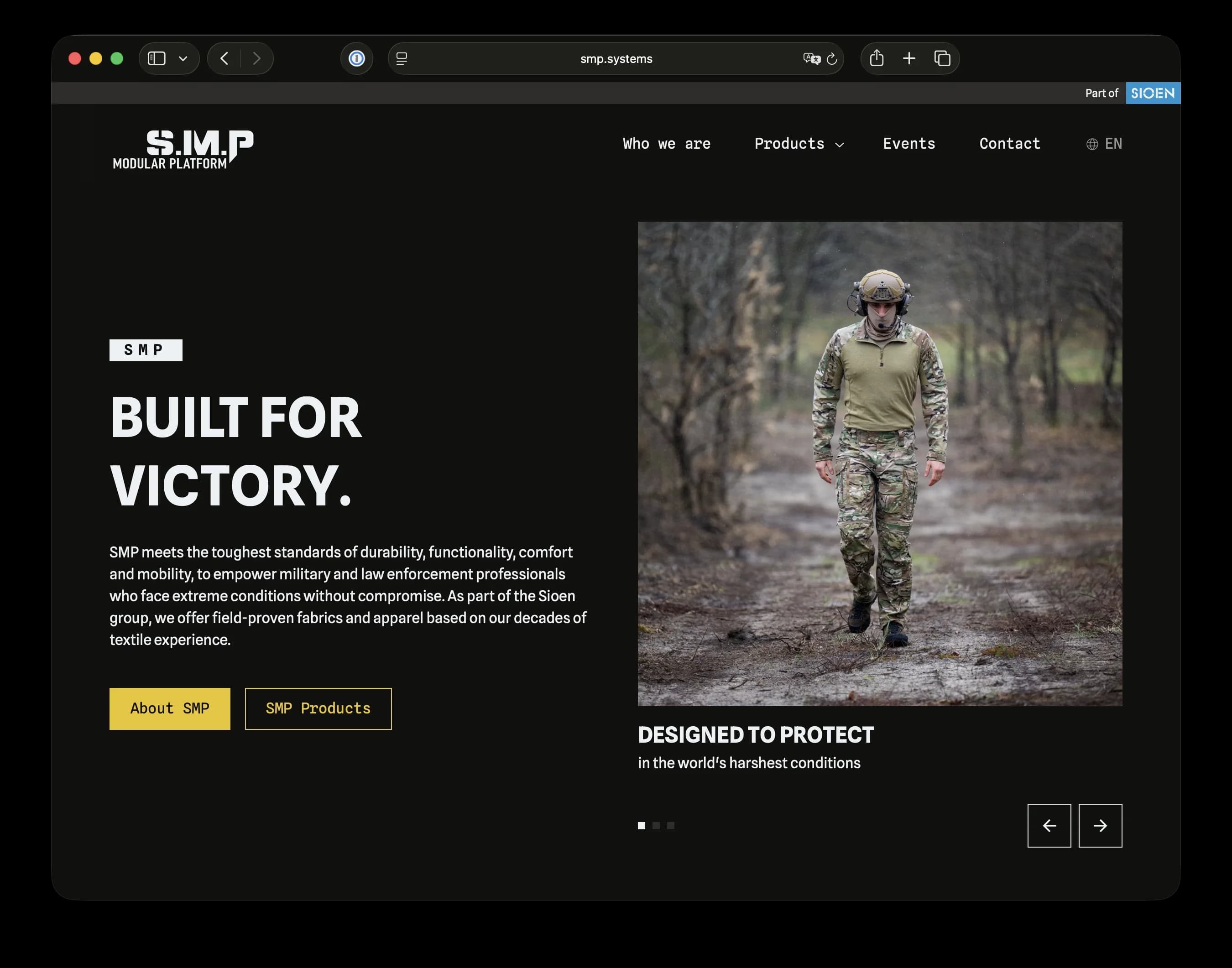 SMP Systems homepage on desktop