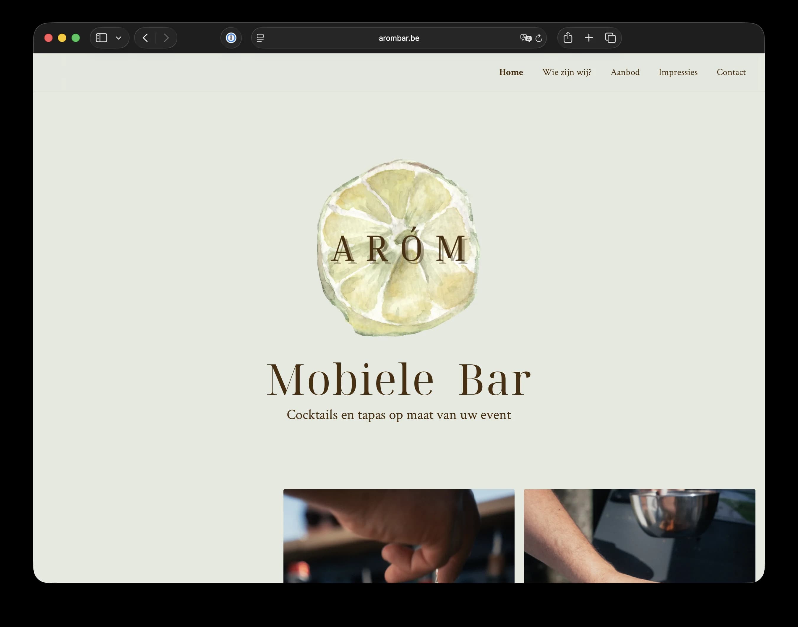 Aróm homepage on desktop
